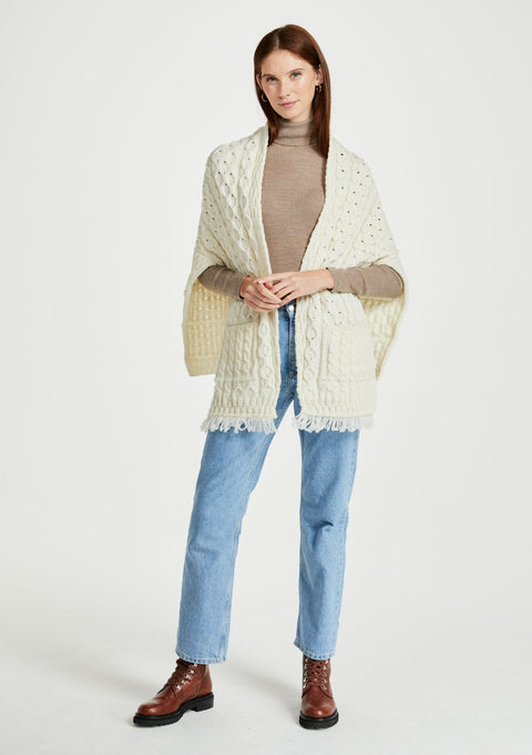 made in ireland, knitwear,wrap,mrino wool,ireland, cream wrap, cable knit, aran knitwear