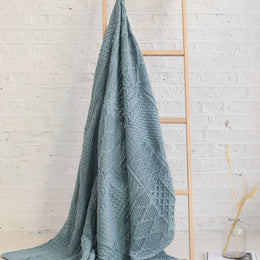 Keel Aran Patchwork Merino Blanket -  Blue