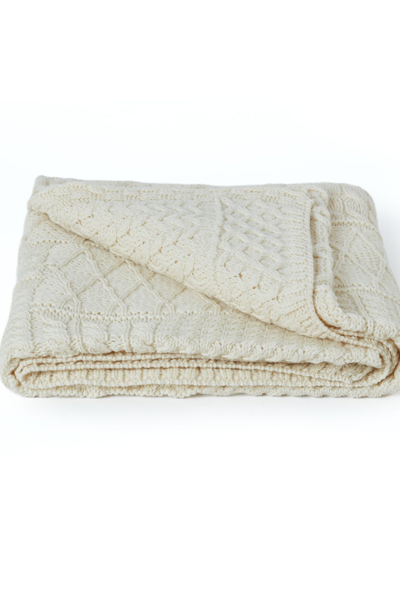 Keel Aran Patchwork Blanket - Cream | Aran Woollen Mills