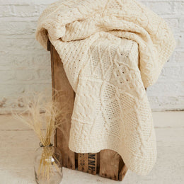 Keel Aran Patchwork Merino Blanket -  Cream
