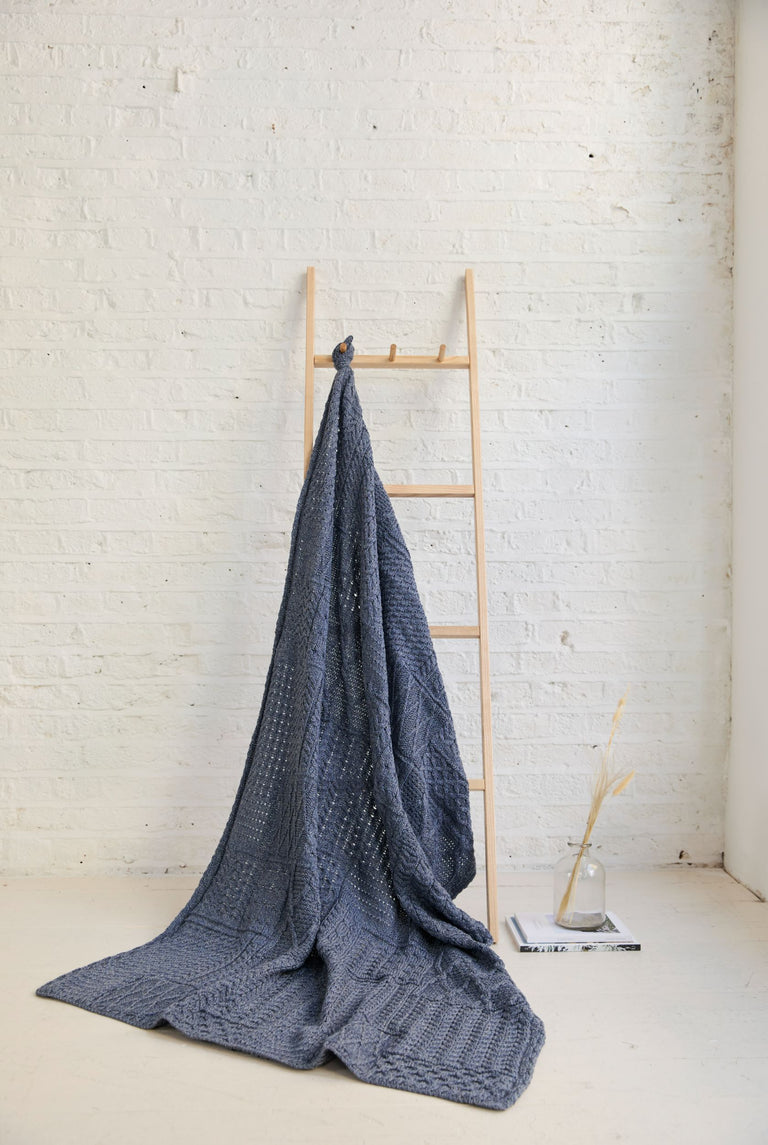 Keel Aran Patchwork Blanket -  Denim