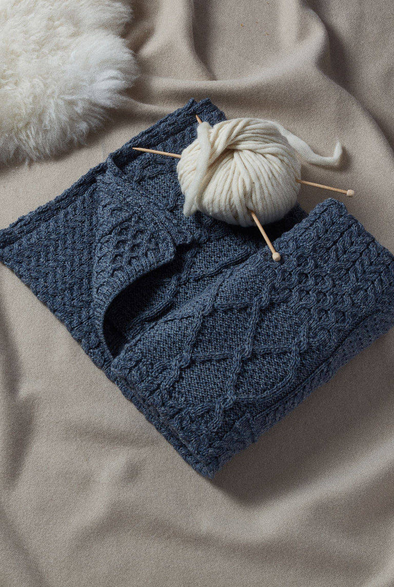 Keel Aran Patchwork Blanket -  Denim