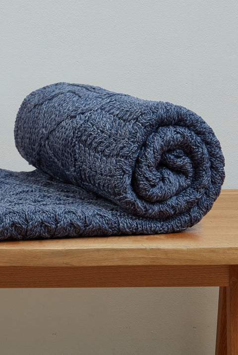 Keel Aran Patchwork Blanket -  Denim