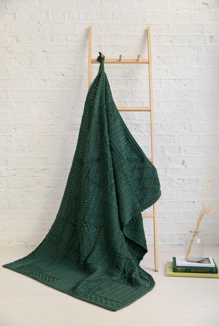 Keel Aran Patchwork Blanket -  Green