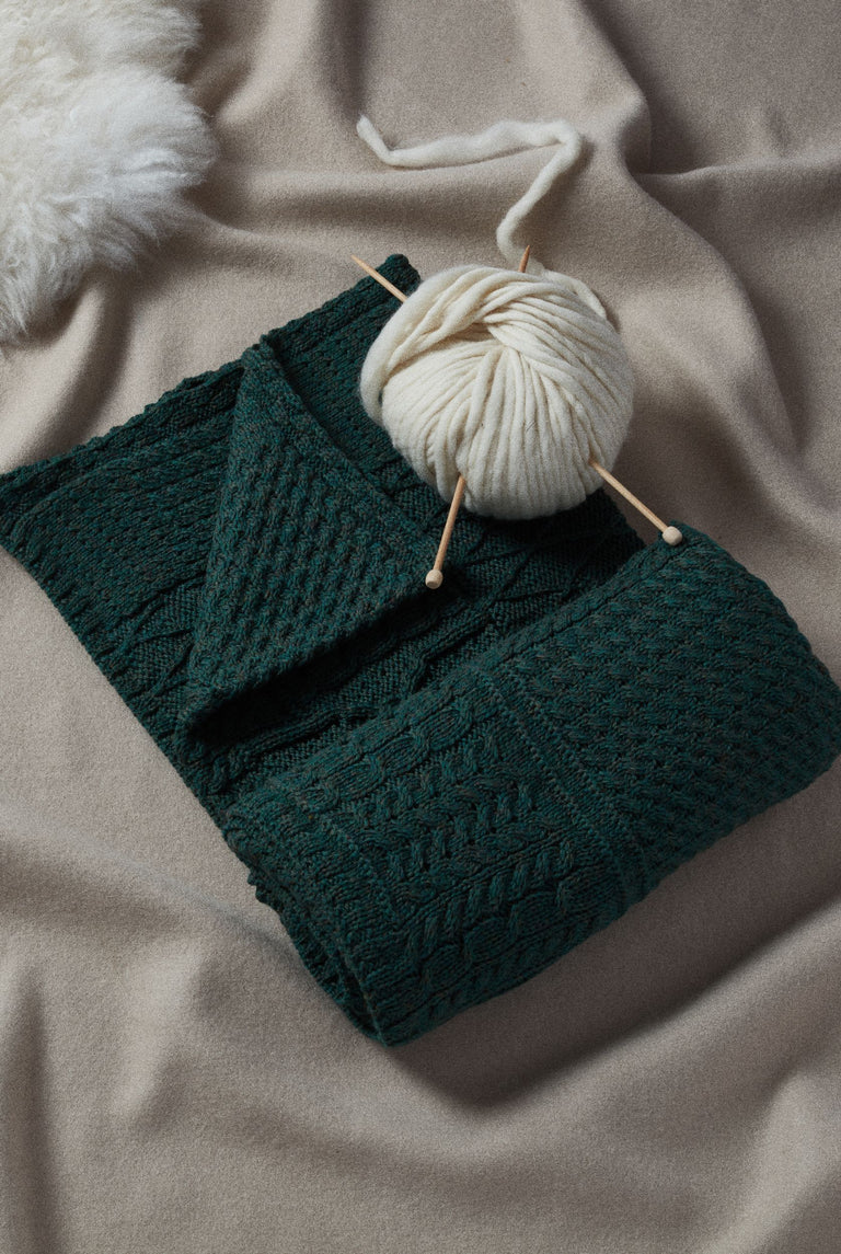 Keel Aran Patchwork Blanket -  Green