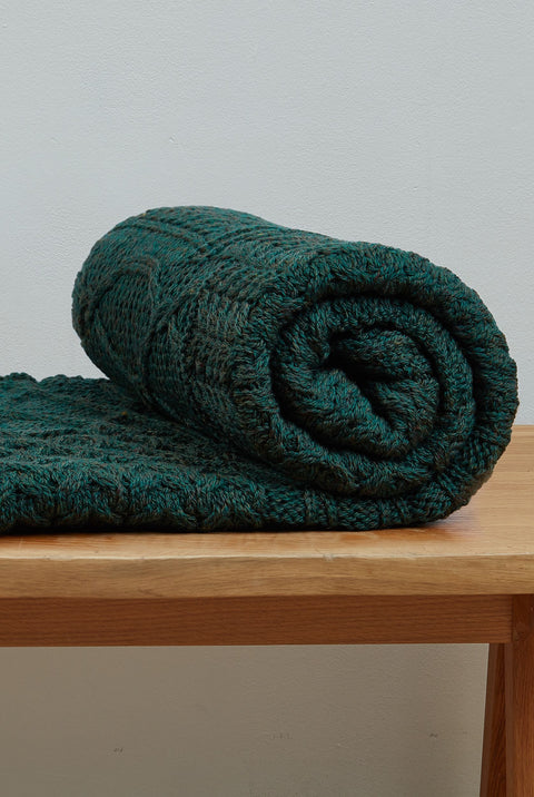 Keel Aran Patchwork Blanket -  Green