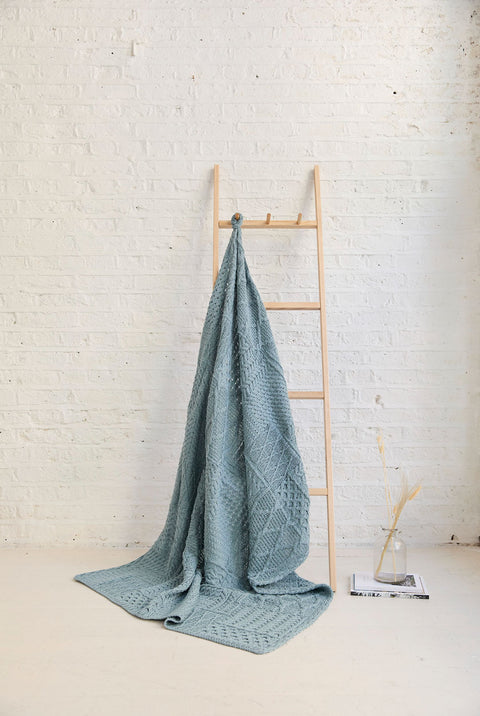 Keel Aran Patchwork Blanket -  Blue