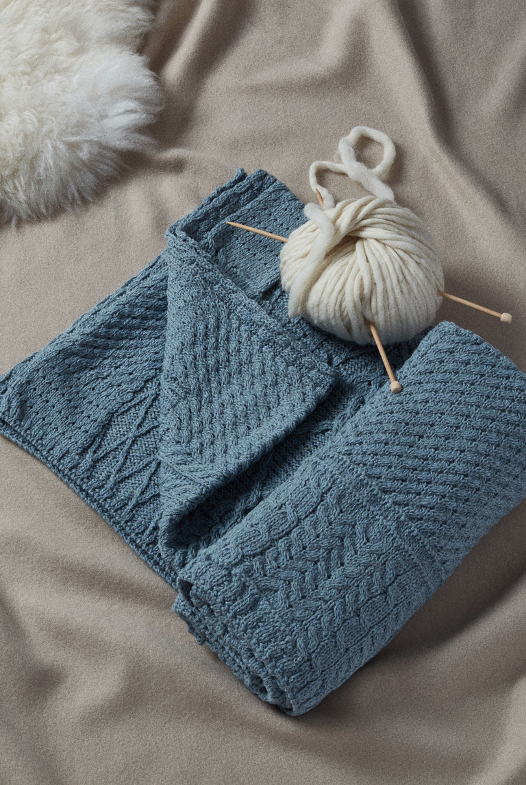 Keel Aran Patchwork Blanket -  Blue