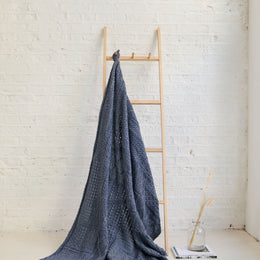 Keel Aran Patchwork Merino Blanket -  Denim