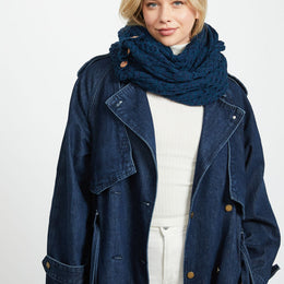 Kilmaine Aran Merino Snood Scarf with Buttons - Atlantic Blue
