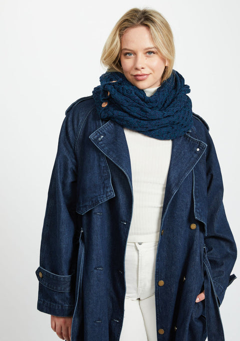 Wool, merino wool, aran snood, knitwear, Hat & Scarf, gift, made in Ireland, scarf, wool scarves, blue