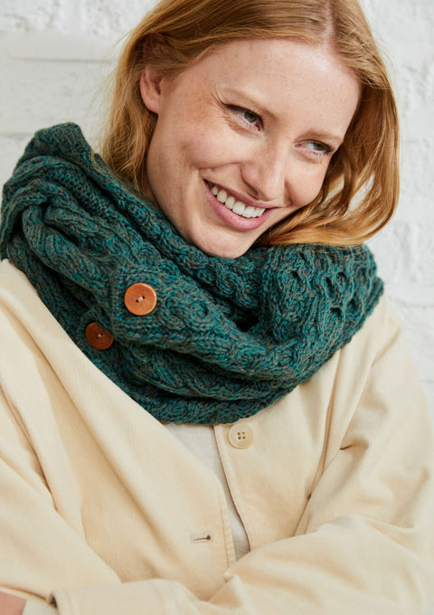 Wool, merino wool, aran snood, knitwear, Hat & Scarf, gift, made in Ireland, scarf, wool scarves, blue