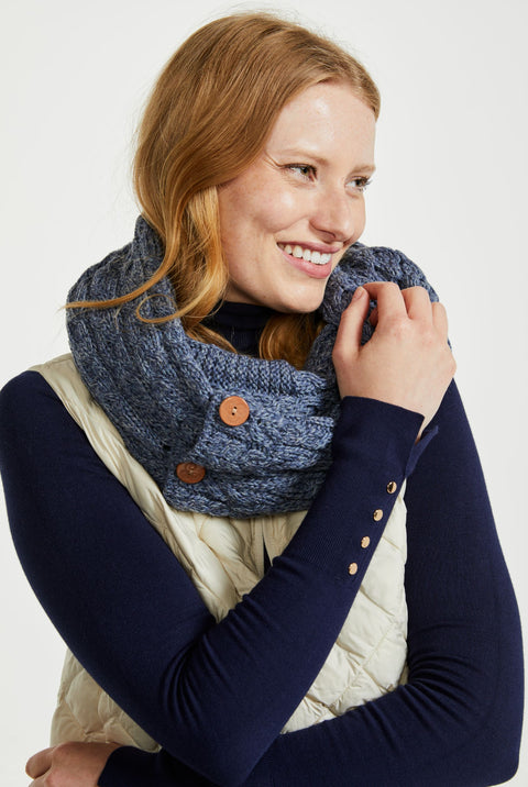 Kilmaine Aran Snood Scarf with Buttons -  Denim Blue