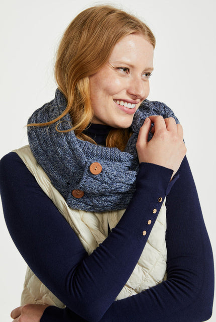 Wool, merino wool, aran snood, knitwear, Hat & Scarf, gift, made in Ireland, scarf, wool scarves, blue