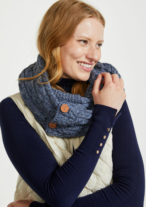 Wool, merino wool, aran snood, knitwear, Hat & Scarf, gift, made in Ireland, scarf, wool scarves, blue