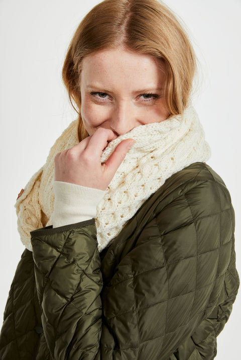 Kilmaine Aran Snood Scarf with Buttons -  Cream