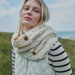 Kilmaine Aran Merino Snood Scarf with Buttons -  Cream