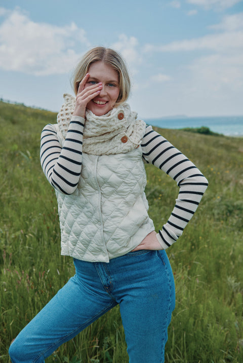 Kilmaine Aran Merino Snood Scarf with Buttons -  Cream