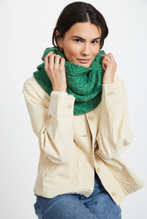 Kilmaine Aran Snood Scarf with Buttons - Green