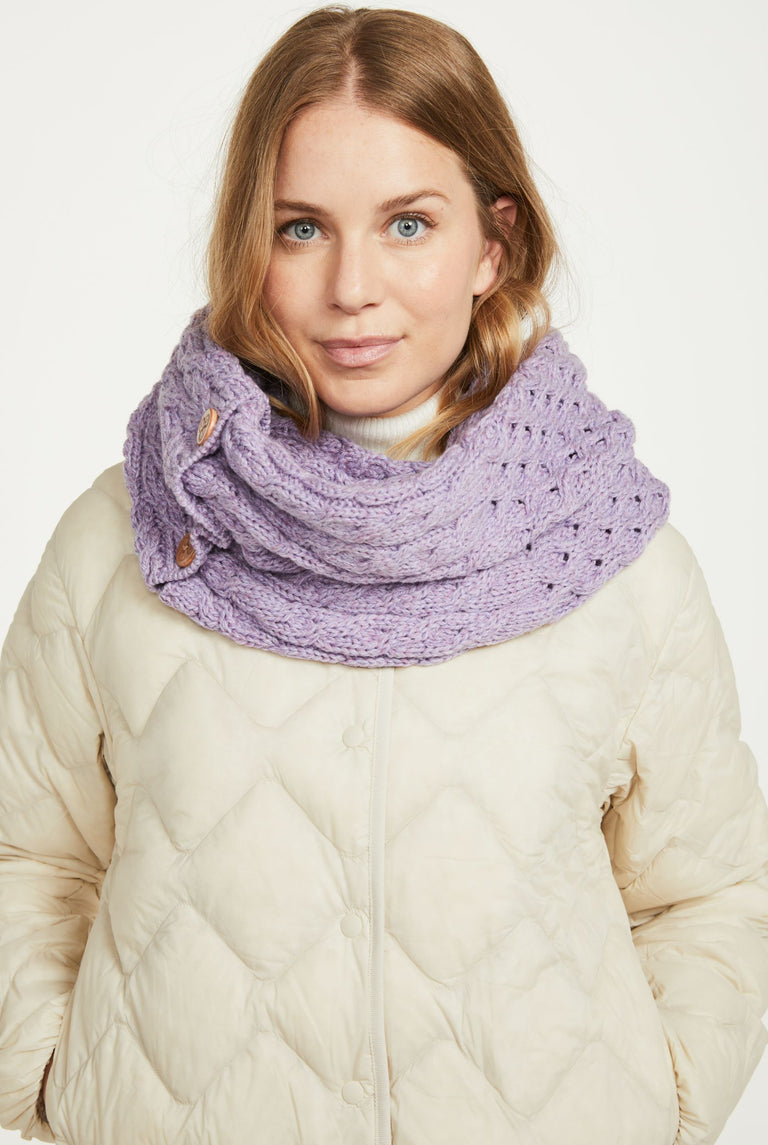 Kilmaine Aran Snood Scarf with Buttons -  Lavender