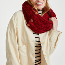 Kilmaine  Aran Merino Snood Scarf with Buttons -  Red
