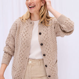 Achill Island Ladies Merino Aran Cardigan - Oat