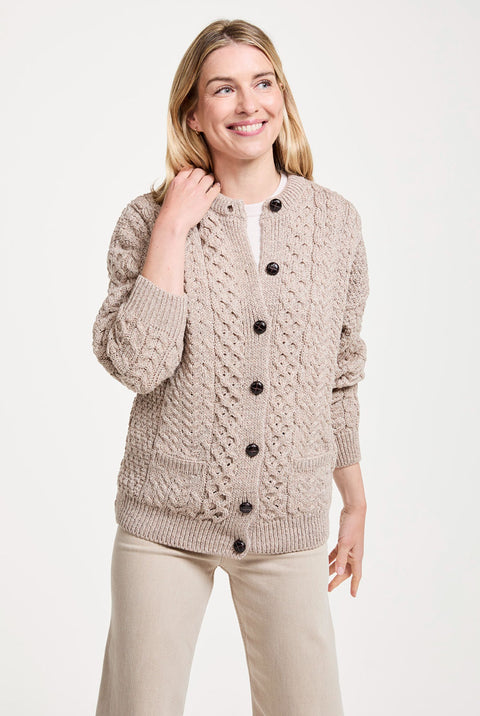 Cardigan Aran pour femme de l'île d'Achill - Avoine