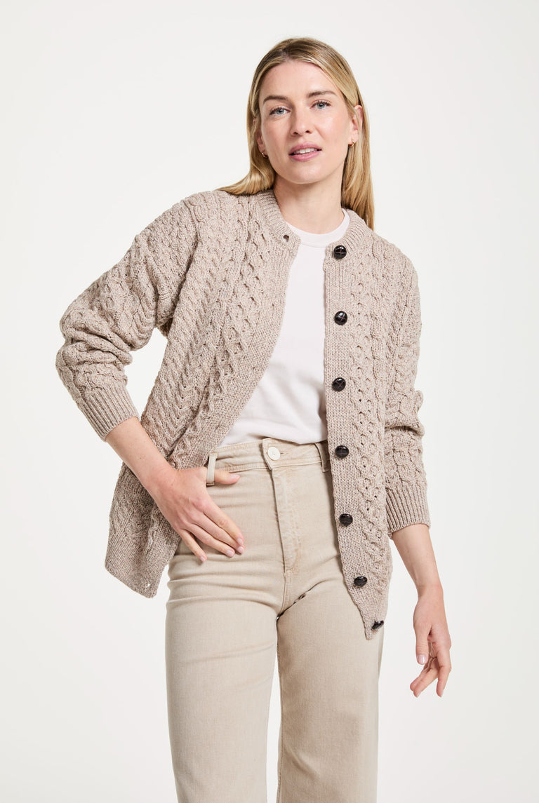 Cardigan Aran pour femme de l'île d'Achill - Avoine