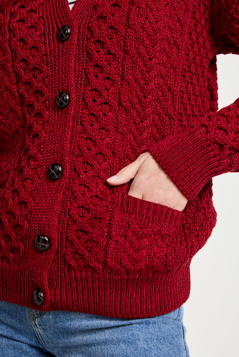 Cardigan Aran pour femme de l'île d'Achill - Rouge