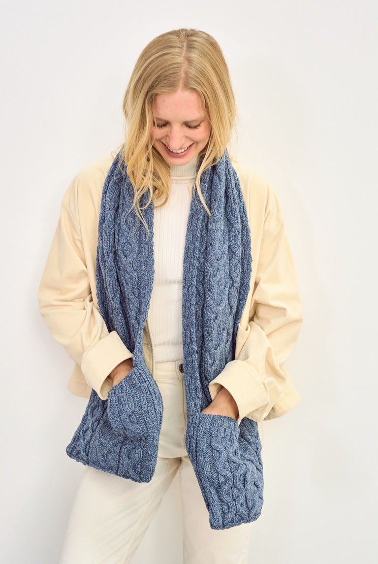 Moy Aran Pocket Merino Scarf - Denim
