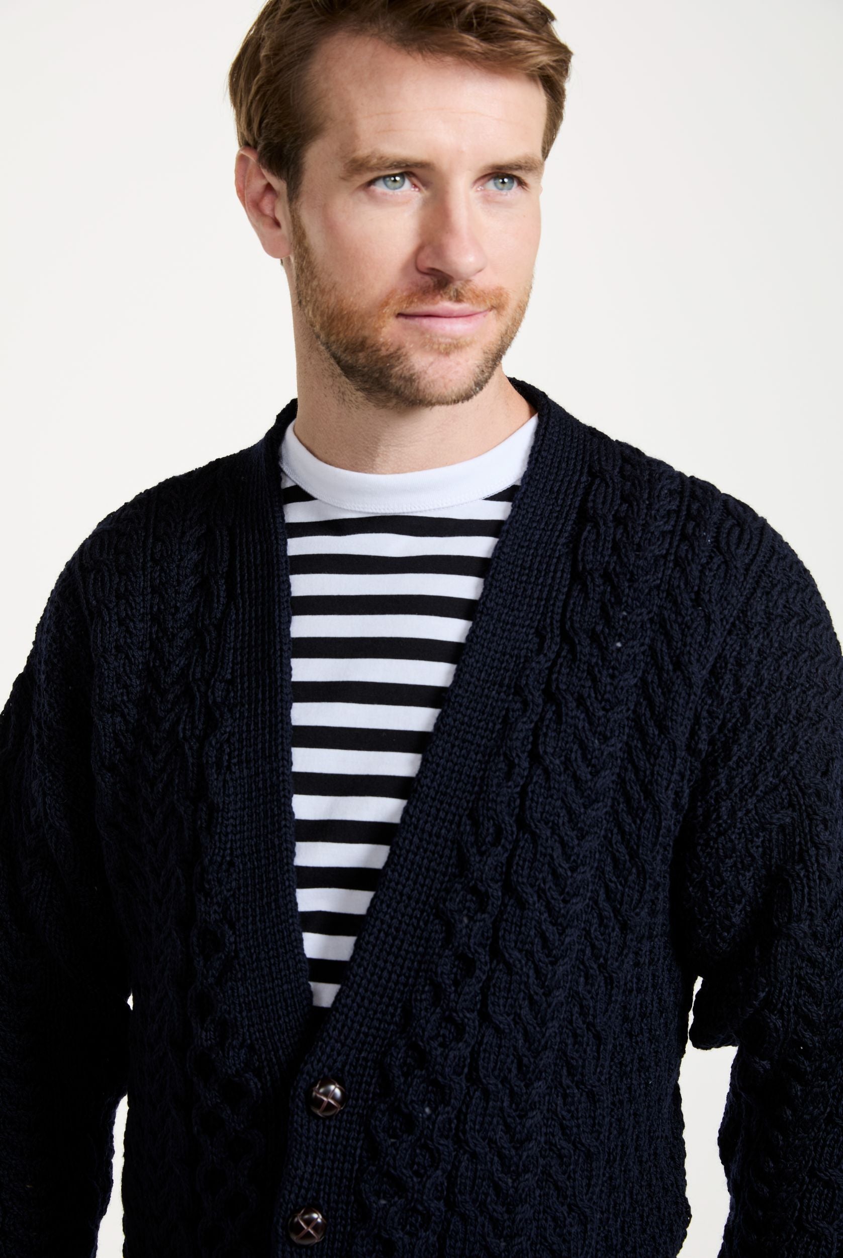 Clare Island Mens Cardigan Navy Aran Woollen Mills