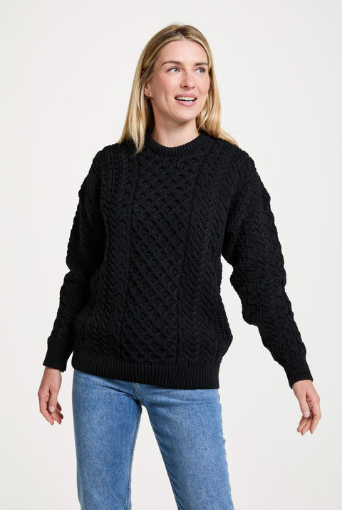 Inisheer Traditional Ladies Aran Sweater - Black
