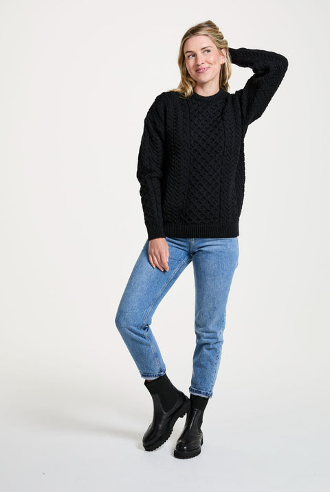 Inisheer Traditional Ladies Aran Sweater - Black
