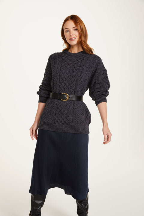 Pull Aran traditionnel pour femme Inisheer - Anthracite