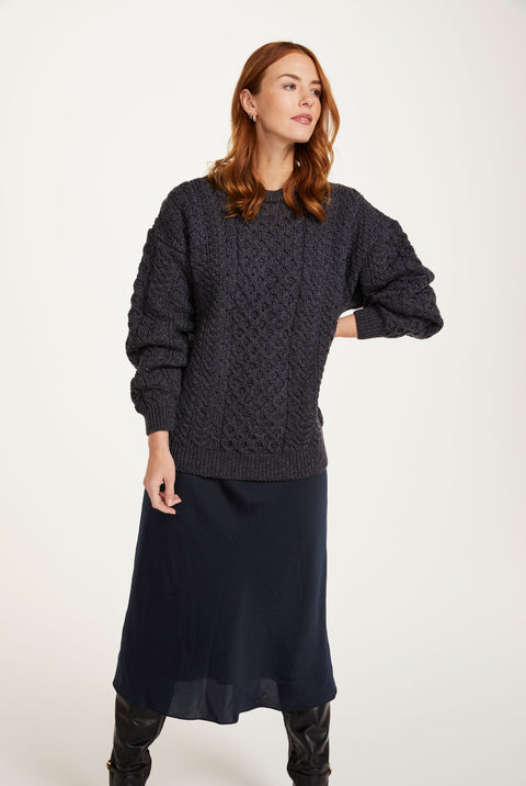 Pull Aran traditionnel pour femme Inisheer - Anthracite