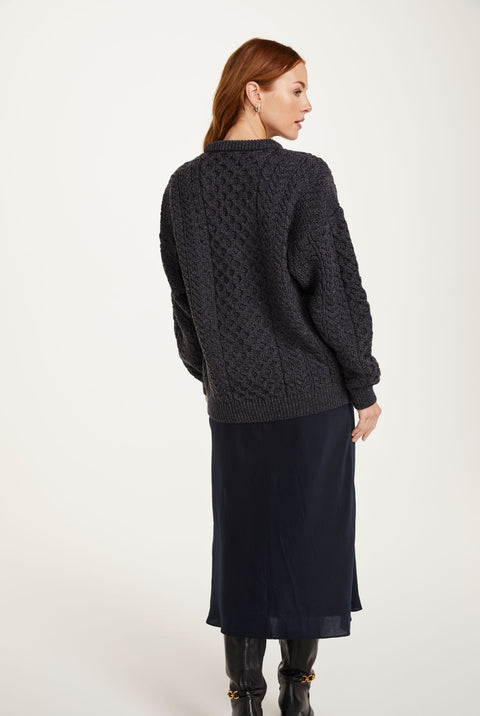 Pull Aran traditionnel pour femme Inisheer - Anthracite