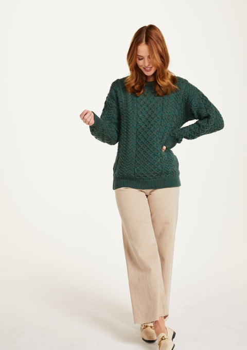 Ladies sweater, merino wool, made in Ireland, knitwear, women's sweater, crew neck sweater,aran, Ireland, green