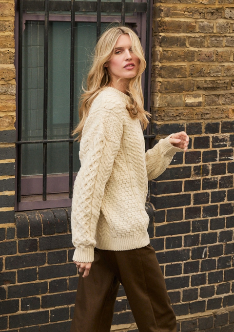 Inisheer Ladies Traditional Merino Aran Sweater - Cream