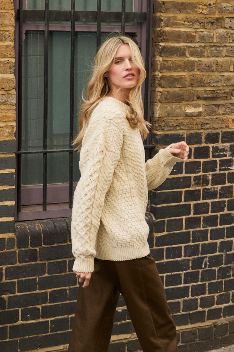 Inisheer Ladies Traditional Merino Aran Sweater - Cream