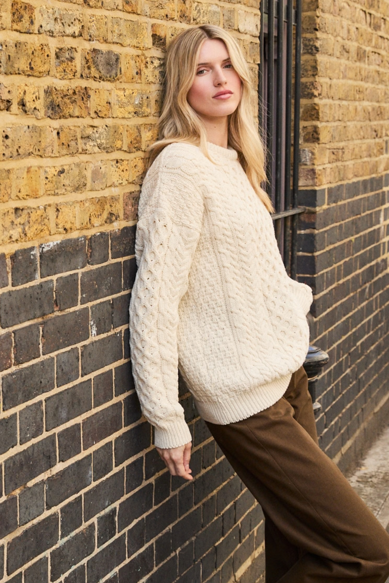 Inisheer Ladies Traditional Merino Aran Sweater - Cream