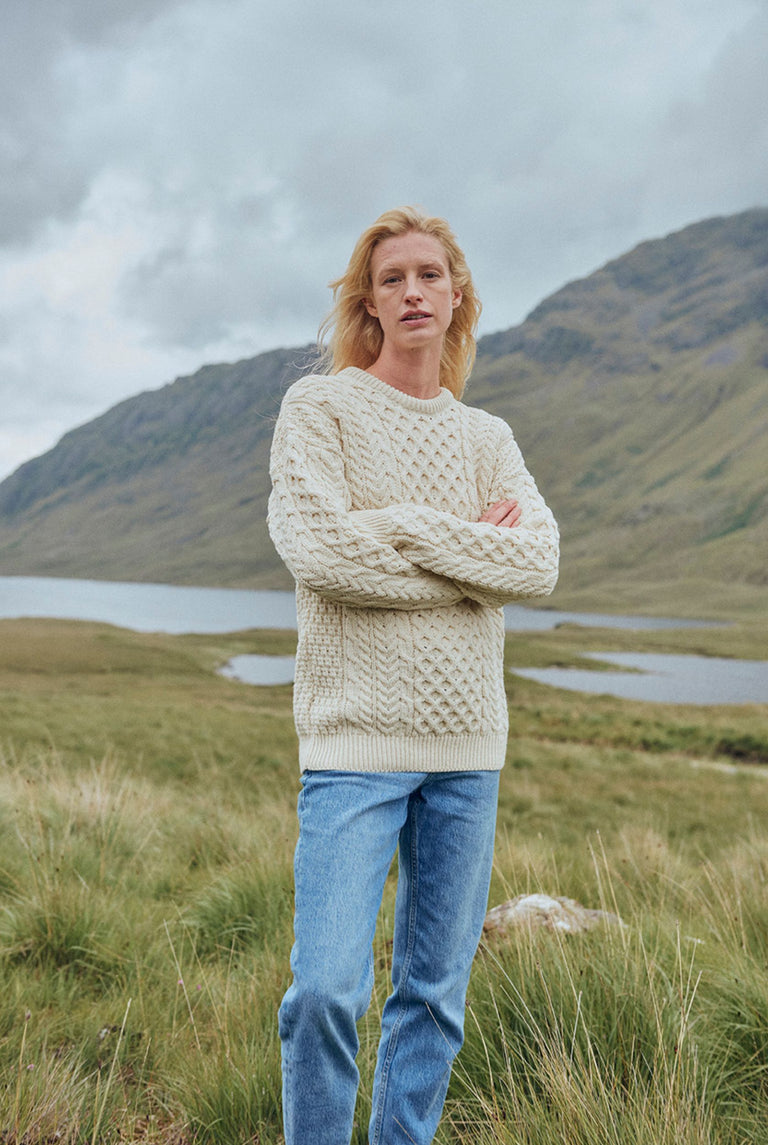 Inisheer Traditioneller Aran-Pullover für Damen – Creme