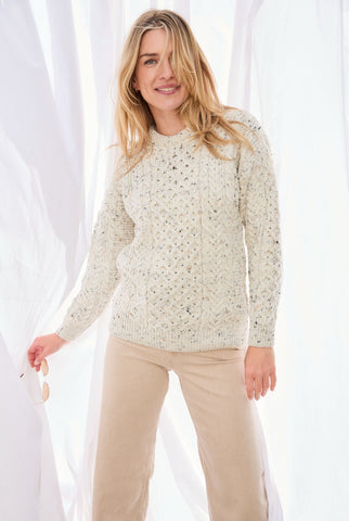 Inisheer Traditional Ladies Aran Sweater - Flecked Cream