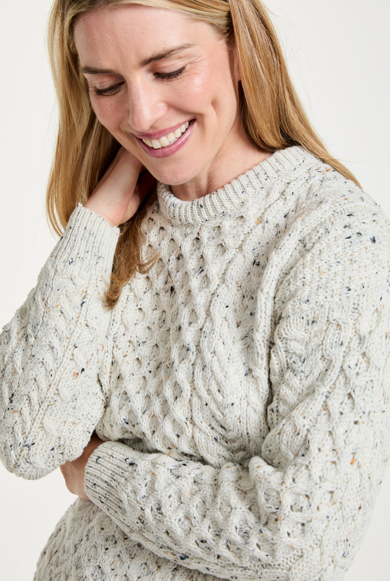 Inisheer Traditional Ladies Aran Sweater - Flecked Cream