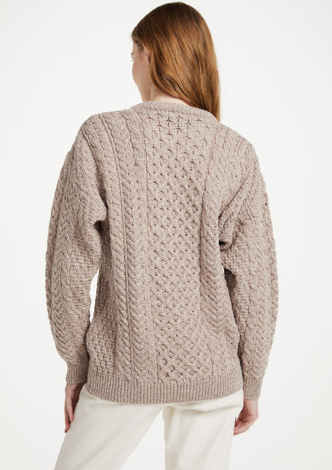 Inisheer Traditional Ladies Merino Aran Sweater - Oat