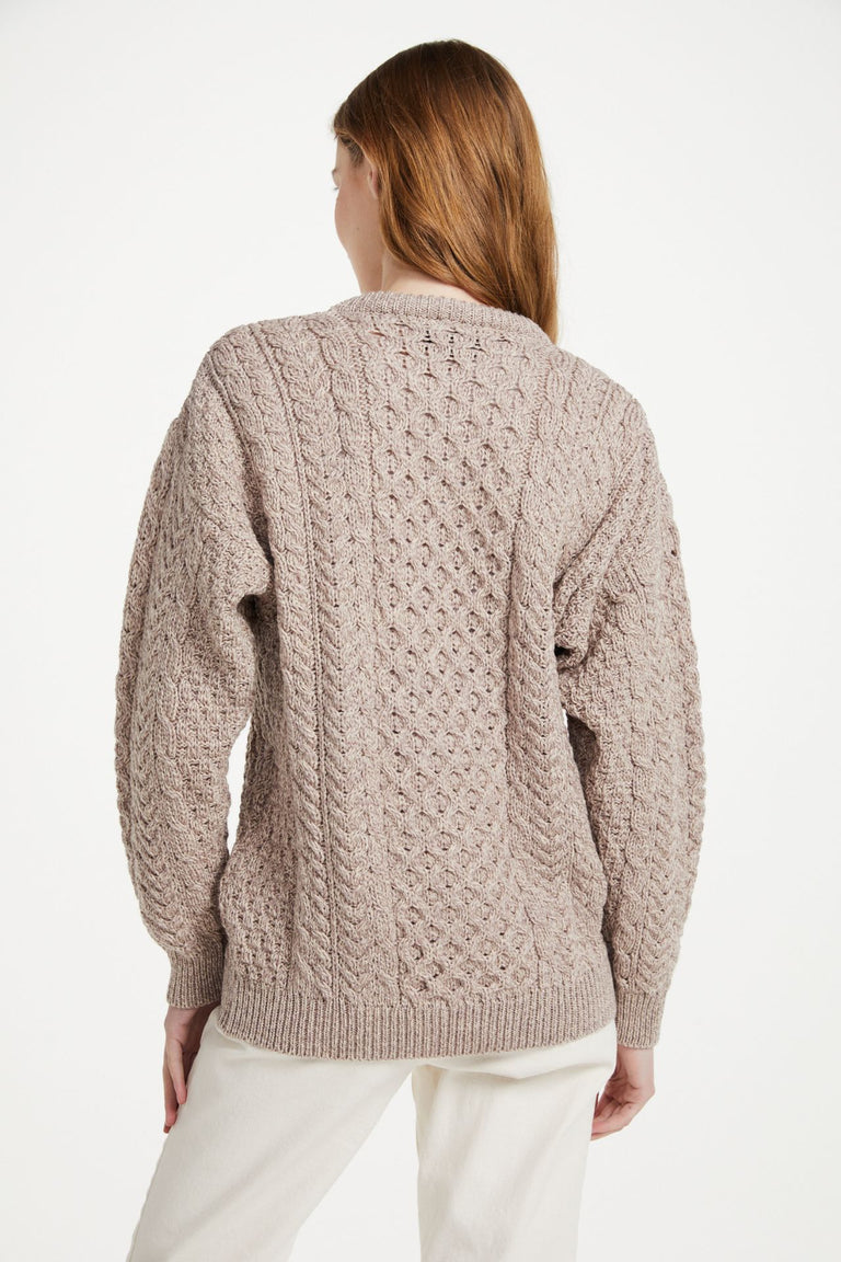 Inisheer Traditional Ladies Merino Aran Sweater - Oat