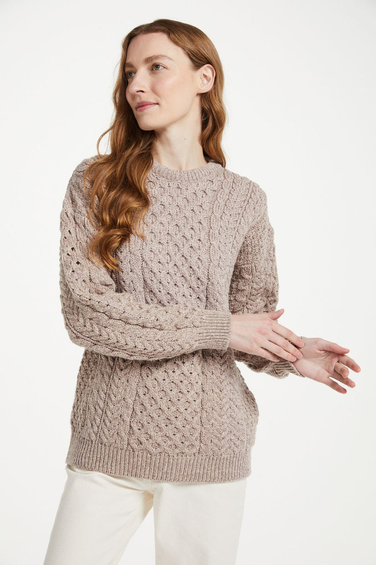 Inisheer Traditional Ladies Merino Aran Sweater - Oat