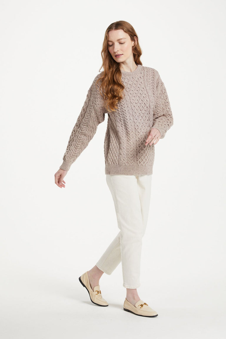 Inisheer Traditional Ladies Merino Aran Sweater - Oat