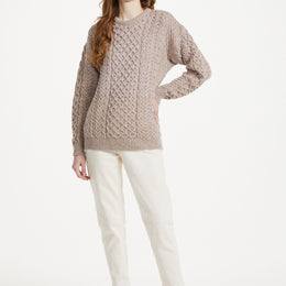 Inisheer Traditional Ladies Merino Aran Sweater - Oat