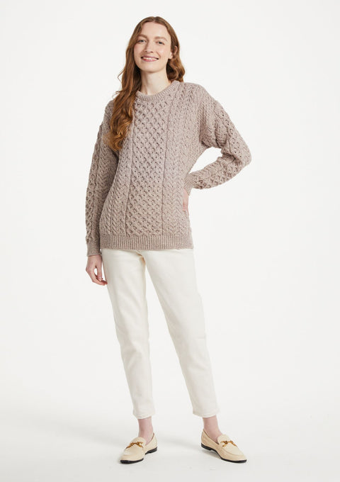 Inisheer Traditional Ladies Merino Aran Sweater - Oat