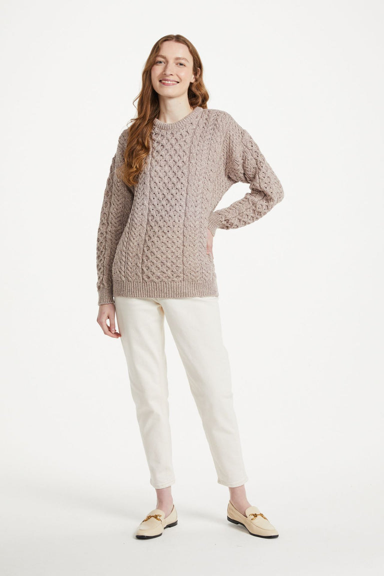 Inisheer Traditional Ladies Merino Aran Sweater - Oat